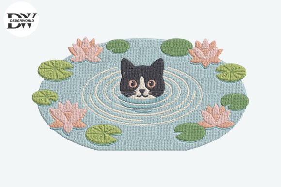 Black Cat Embroidery with Lotus