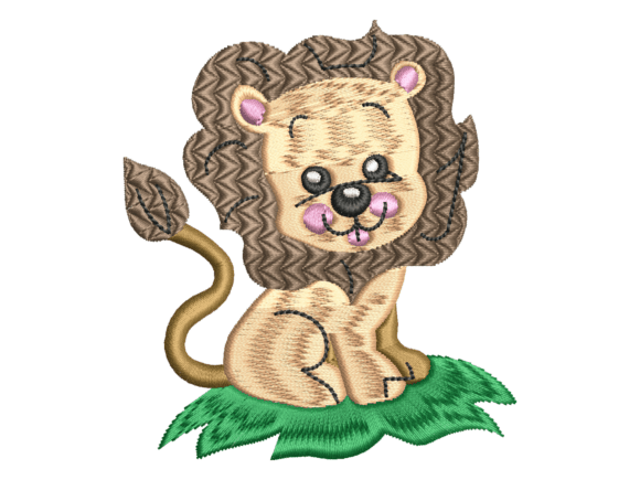 Cute Sitting Lion on Grass Embroidery Design Review