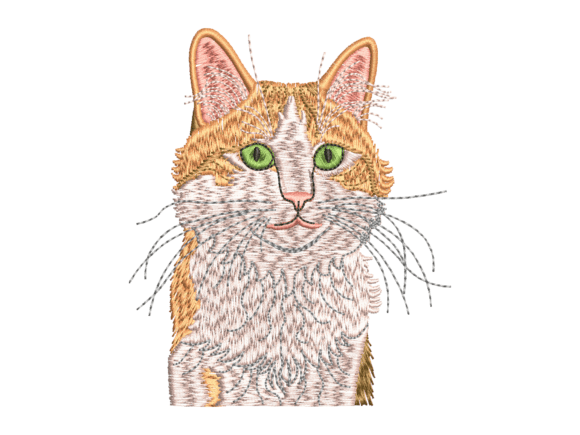 Green Eyed Tabby Cat Embroidery