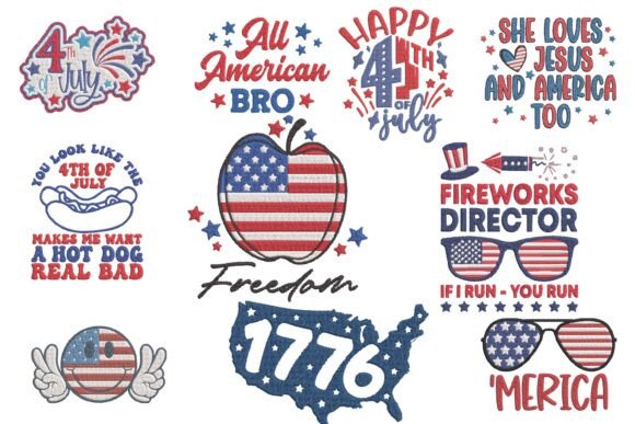 Patriotic 4th July Embroidery Bundle Set
